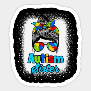 Autism Sister Messy Bun Puzzle Awareness Sticker